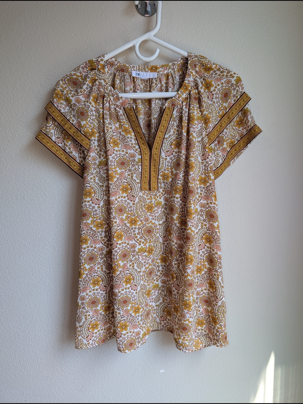 DR2 Flutter Sleeve Boho Floral Blouse Women's Size L
